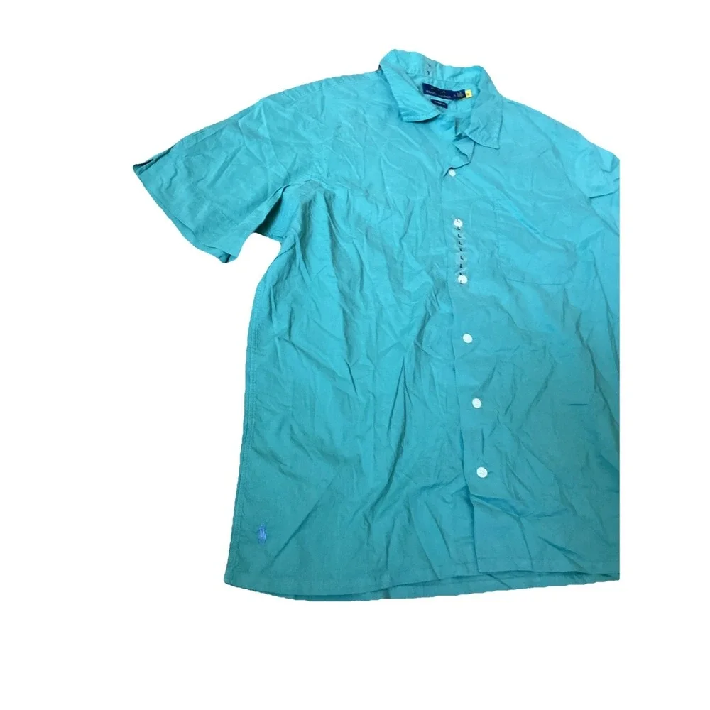 NWOT Polo Ralph Lauren GREEN Short Sleeve Classic Fit CAMP Shirt Purple Pony
